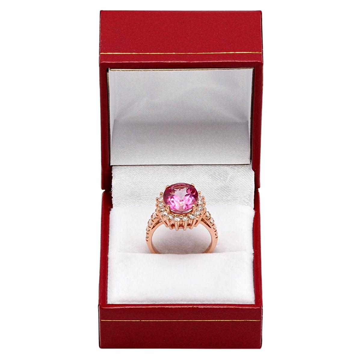 14k Rose Gold 5.96ct Pink Topaz 1.10ct Diamond Ring