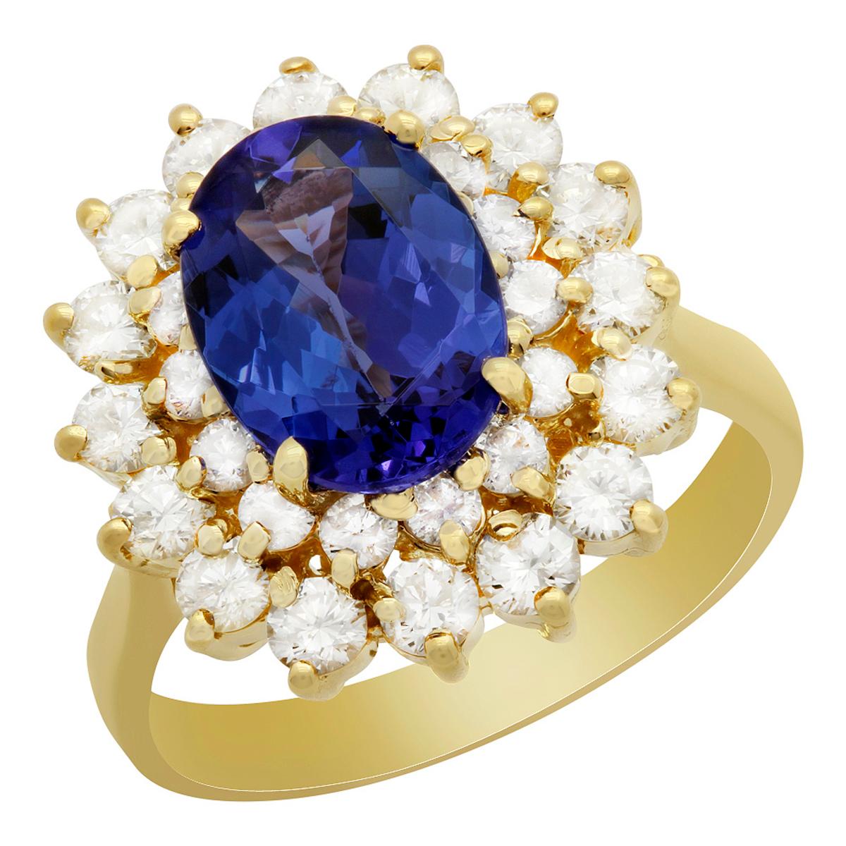 14k Yellow Gold 2.45ct Tanzanite 1.43ct Diamond Ring