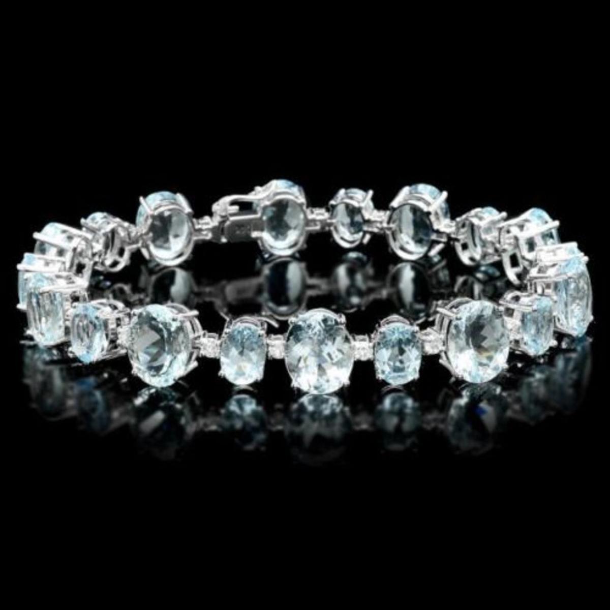 14K Gold 39.22ct Aquamarine 1.29ct Diamond Bracelet