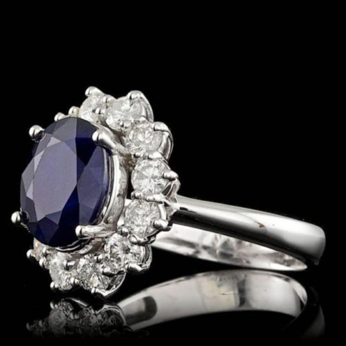 14K White Gold 3.79ct Sapphire and 1.13ct Diamond Ring