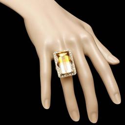 14K Yellow Gold 27.65ct Citrine and 1.14ct Diamond Ring