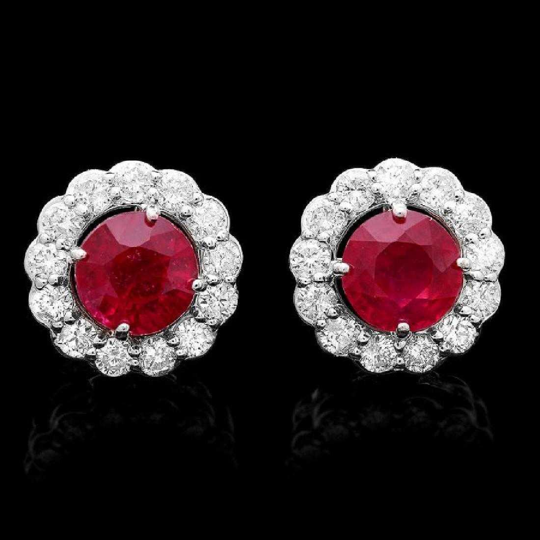 14K White Gold 3.64ct Ruby and 1.12ct Diamond Earrings