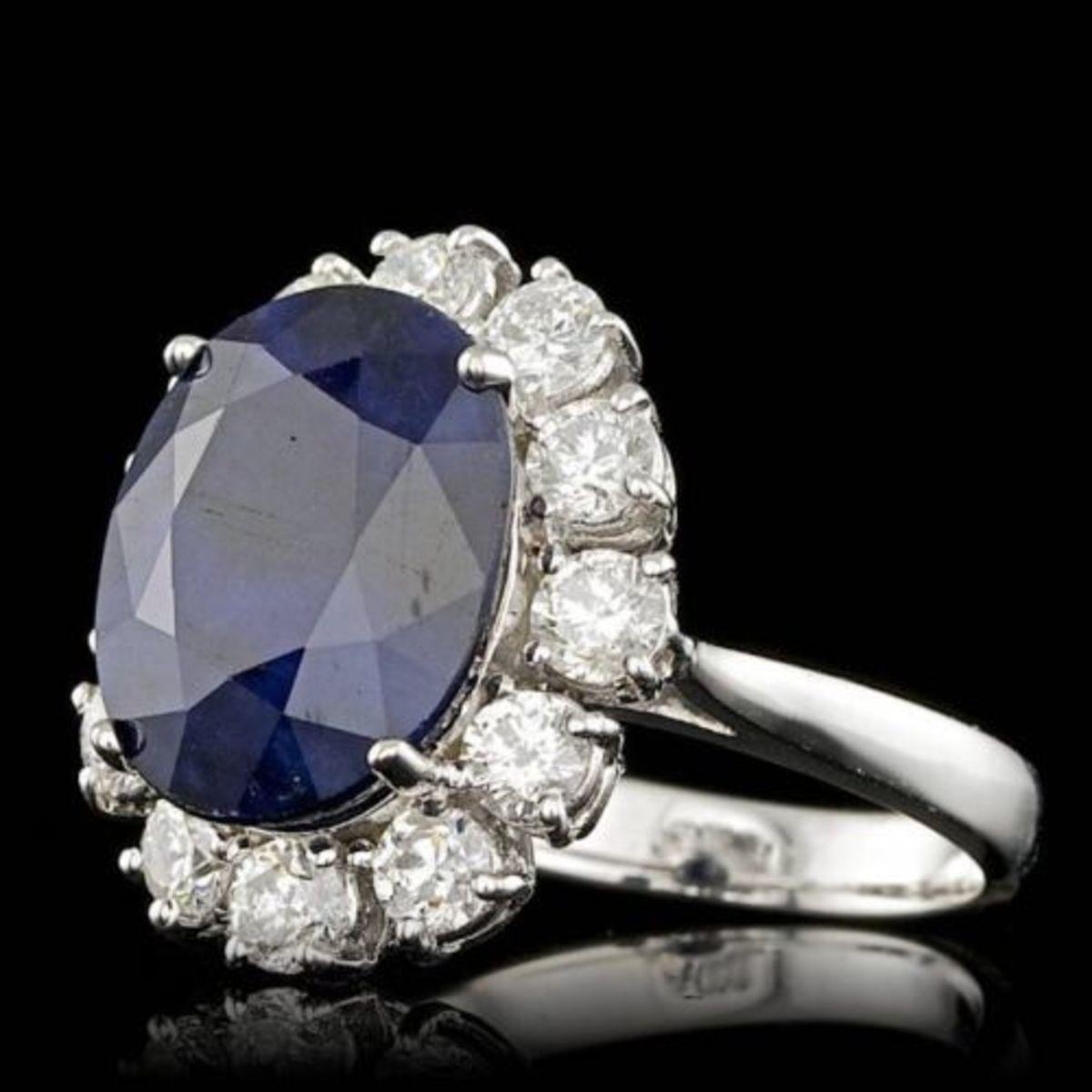 14K White Gold 9.17ct Sapphire and 1.86ct Diamond Ring