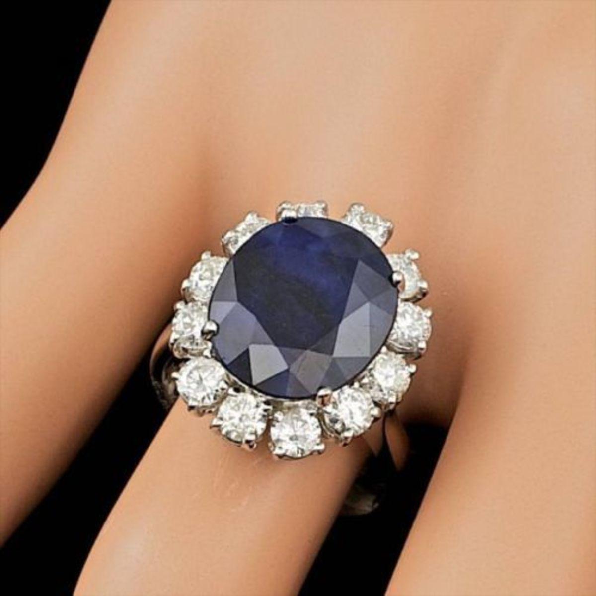 14K White Gold 9.17ct Sapphire and 1.86ct Diamond Ring