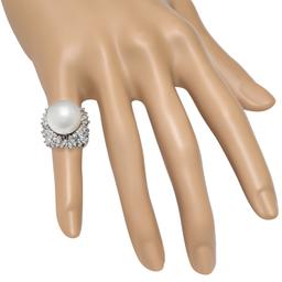 14K White Gold with 15MM South Seas Pearl and 1.76ct Diamond Ring