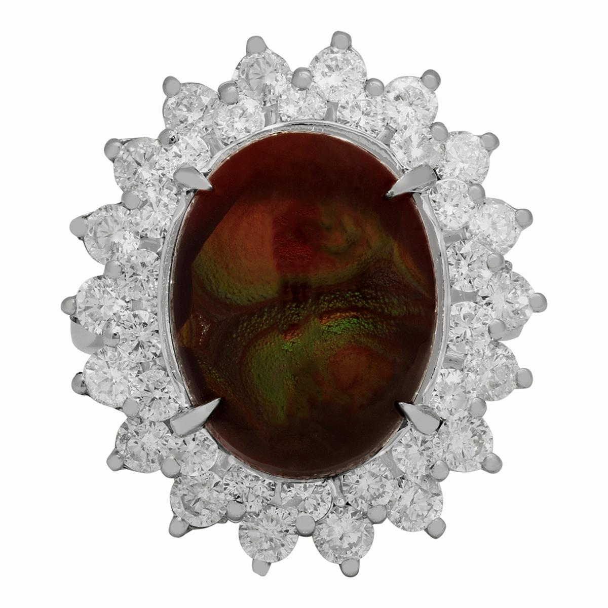 14k White Gold 4.18ct Fire Agate 1.99ct Diamond Ring