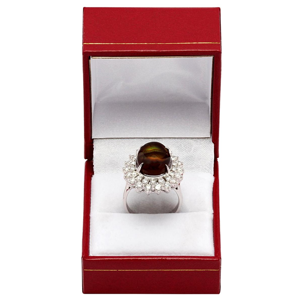 14k White Gold 4.18ct Fire Agate 1.99ct Diamond Ring