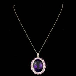 14K Gold 50.10ct Amethyst 4.03ct Sapphire 2.45ct Diamond Pendant