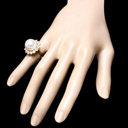 14K Yellow Gold 13mm South Sea Pearl and 2.28ct Diamond Ring