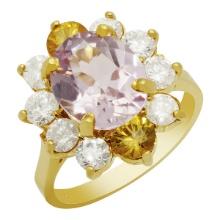 14k Yellow Gold 3.59ct Kunzite 0.98ct Yellow Sapphire 1.34ct Diamond Ring