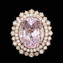 14K Rose Gold 13.72ct Kunzite and 1.86ct Diamond Ring