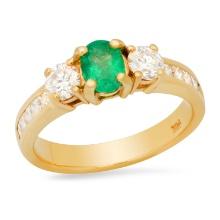 14K Yellow Gold Setting with 0.60ct Emerald and 0.90ct Diamond Ring