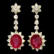 14K Yellow Gold 9.36ct Ruby and 3.82ct Diamond Earrings