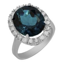 14k White Gold 9.25ct Blue Topaz 0.82ct Diamond Ring