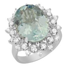 14k White Gold 7.06ct Aquamarine 0.74ct Diamond Ring