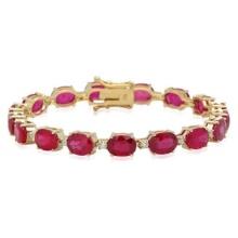 14K Gold 30.81ct Ruby and 0.76ct Diamond Bracelet