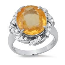 Platinum Setting with 7.49ct Yellow Sapphire and 0.45ct Diamond Ladies Ring