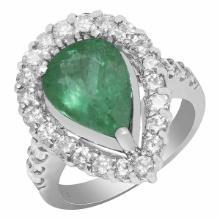 14k White Gold 3.71ct Emerald 1.39ct Diamond Ring