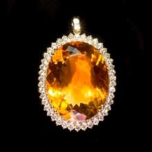 14K Gold 48.69ct Citrine 3.10ct Diamond Pendant