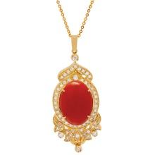 14k Yellow Gold 18.50ct Coral 1.79ct Diamond Pendant