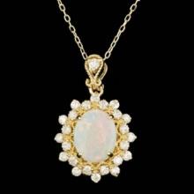 14K Gold 0.89ct Opal 0.66ct Diamond Pendant