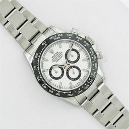 Rolex Mens Stainless Steel White Dial Panda Ceramic Daytona 40MM With Rolex Box