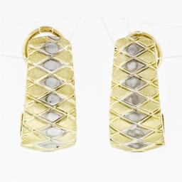 14k Yellow Gold Large Wide 11.3mm Etched Brushed Finish Omega Back Cuff Earrings