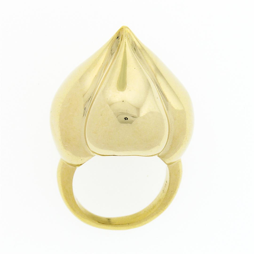 Vintage 18k Yellow Gold Domed & Grooved Polished Finish Cocktail Statement Ring