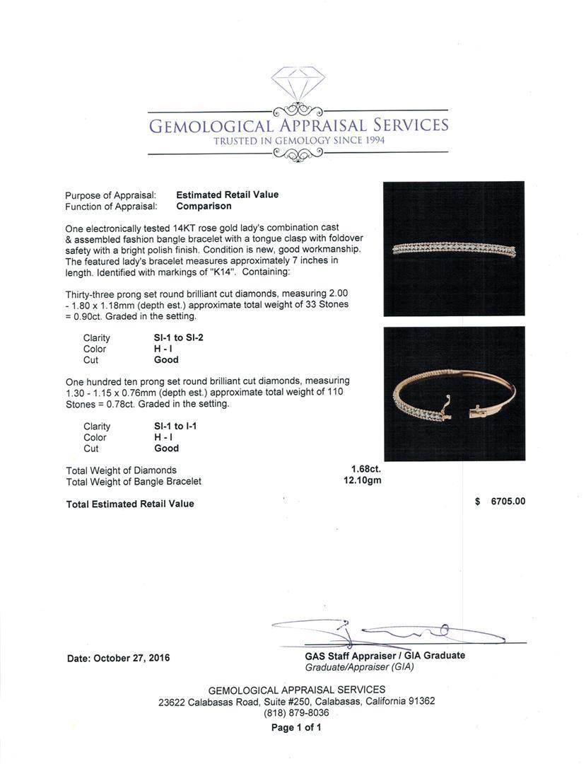 1.68 ctw Diamond Bangle Bracelet - 14KT Rose Gold