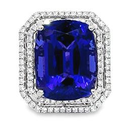 25.20 ctw Tanzanite and 1.66 ctw Diamond Ring - 14KT White Gold