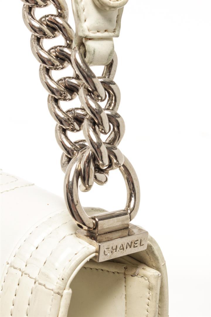 Chanel White Patent Leather Large Boy Shoulder Bag