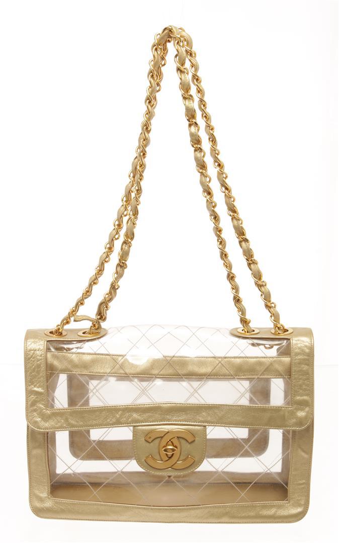 Chanel Vinyl Gold Lambskin Flap Maxi Shoulder Bag