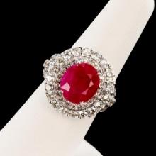 6.48 ctw BURMESE Ruby and 2.36 ctw Diamond 14K White Gold Ring (GIA CERTIFIED)