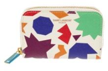 Saint Laurent White Multicolor Leather Small-Shapes Print Compact Zippy Wallet