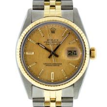 Rolex Mens Quickset 2T Yellow Gold And Steel Champagne Index Datejust Wristwatch