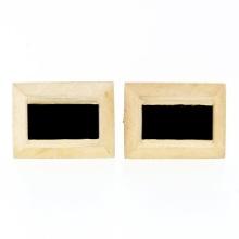 Large Vintage 14k Yellow Gold Flat Rectangular Black Onyx Florentine Cuff Links