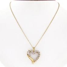 10k Yellow Gold 16" .60 ctw Round Prong Set Diamond Open Heart Pendant Necklace