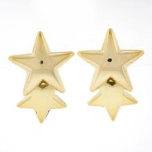 Estate 18k Yellow Gold Puffed & Polished Dual Star Drop Dangle Enhancer Earrings