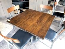 WOOD TABLE 3 FT. X 3 FT. WITH 4 CHAIRS, BLK LEATHER AND WOOD X $