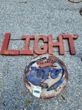 Miller Light Bottle Cap Sign, Metal "light" Sign