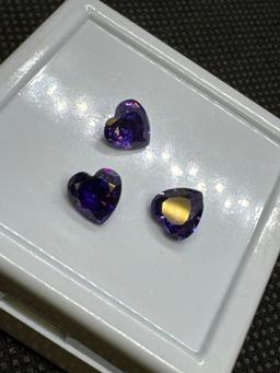 3x Heart Cut Purple Tourmaline Gemstones 3.85 Ct