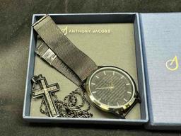 Anthony Jacobs Our Father Lords Prayer Wrist Watch and Cross Necklace