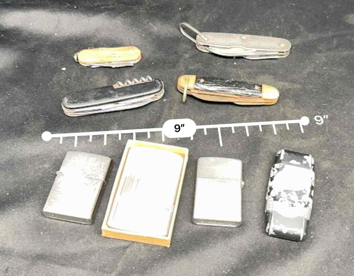 Assorted Pocket Knives and Lighters.