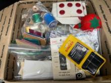 Box Full of Sewing Supplies Thread, Needles, Pin Cushions, Patterns more