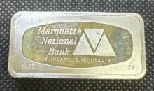 2 Oz Sterling Silver Franklin Mint Marquette National Bank Bullion Bar