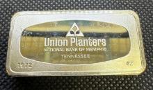 The Franklin Mint Union Planters National Bank 2 Troy Ounce Sterling Silver Bullion Bar