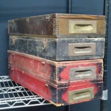 4 vintage Gilbert Erector wooden boxes 3in tall 22in wide