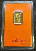 Valcambi Suisse 2.5 Gram 9999 Fine Gold Bullion Bar