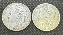 2x 1882 Morgan Silver Dollars 90% Silver Coins
