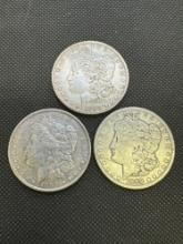 3x 1888 Morgan Silver Dollars 90% Silver Coins